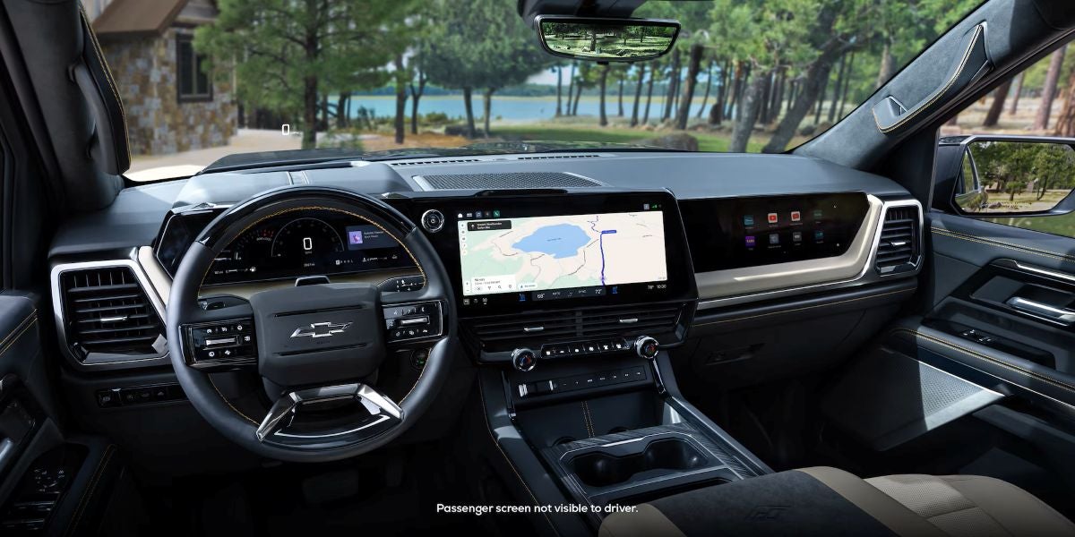 Interior tech displays and touchscreen dashboard of 2027 Chevrolet Silverado 1500