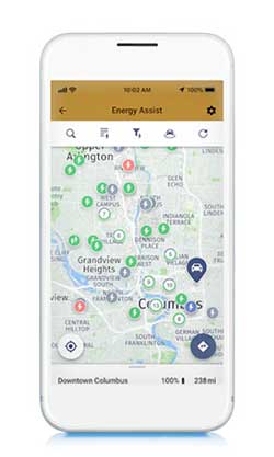 Energy Assist GPS map showing charging points
