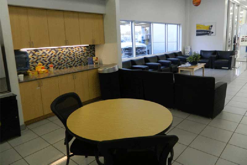 Service lounge with snacks and beverages